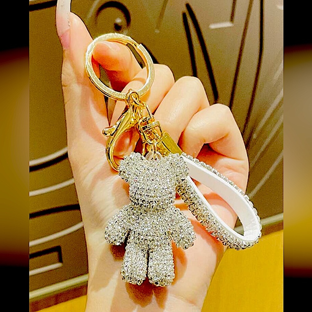 Rhinestone Y2K bear keychain.